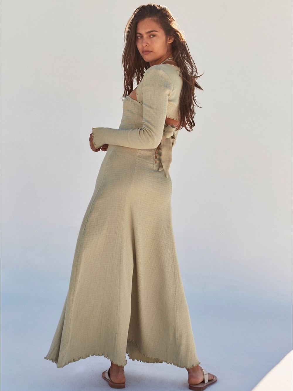 Free People Sage Green Maxi Dress with Back Tie